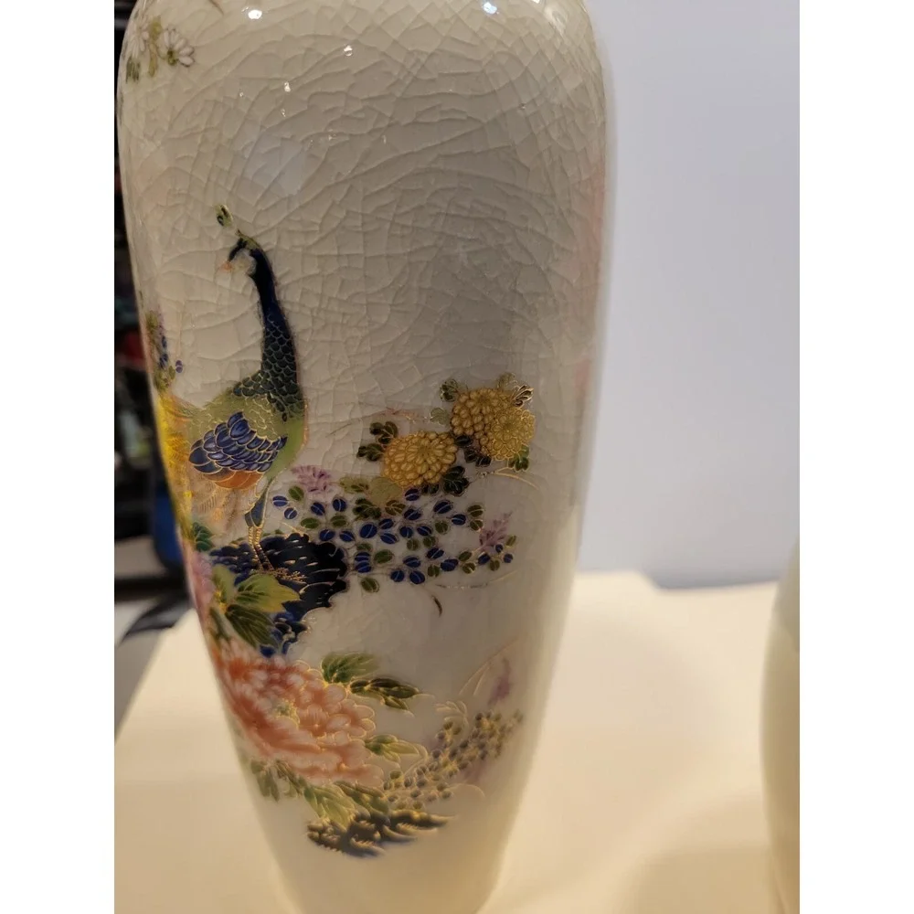 Vintage‎ Crackle Vase Set -2 with Peacock & Floral Design